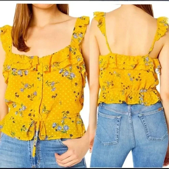 ASTR The Label Donna Ruffle Sleeveless Top Marigold Multi Floral Tank Sz. M NWOT - Picture 1 of 14